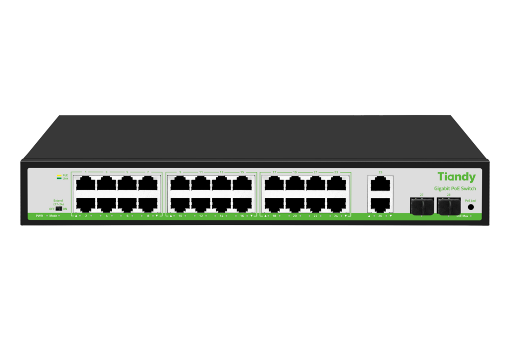 Switch POE 24 portowy+2 Uplink+1 SFP Gigabit TC-P3S028 Spec:G/2422/AT/280 Tiandy