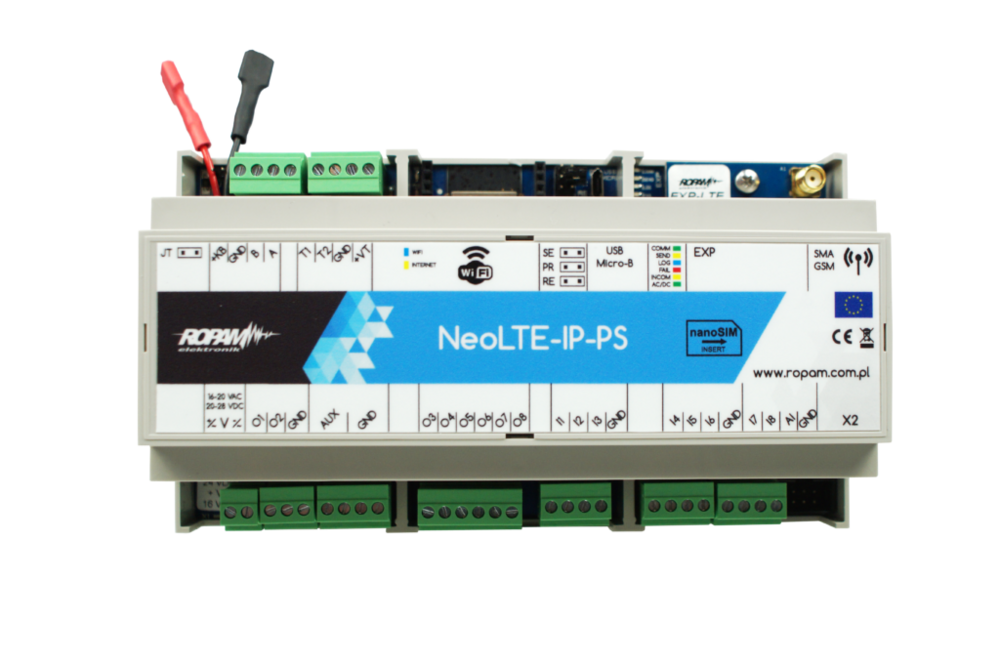 Centrala alarmowa, NeoLTE-IP-PS-D9M LTE + WiFi, z zasilaczem, obudowa DIN, Ropam