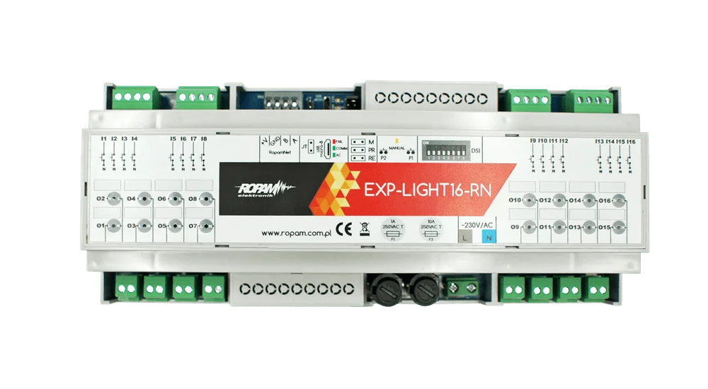 Moduł oświetleniowy, EXP-LIGHT16-RN 16 przekaźników bistabilnych, obudowa DIN 12M, Ropam