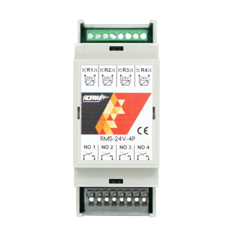Moduł przekaźnika na szynę DIN 2M, RM5-24V-4P 4xNO, cewka 24Vdc, SPST, Ropam