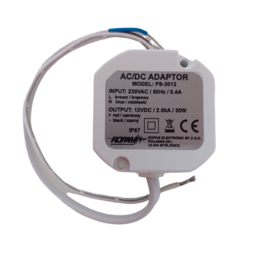 Zasilacz impulsowy, PS-3012 12VDC/30W, dopuszkowy hermetyczny IP65, Ropam