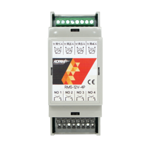 Moduł przekaźnika na szynę DIN 2M, RM5-12V-4P 4xNO, cewka 12Vdc, SPDT, Ropam