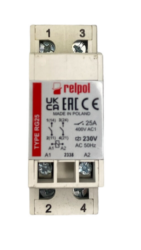 Przekaźnik przemysłowy DIN 2M, RG25-230V-2P cewka 230Vac, DPST-NO, 2xNO, Ropam